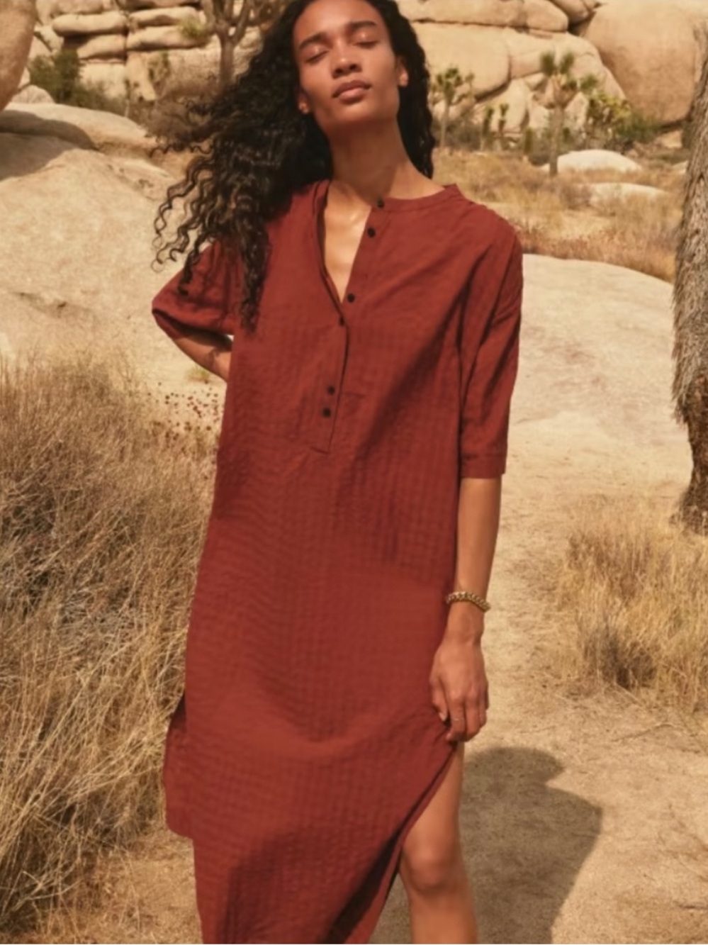 Everlane Organic Cotton Caftan Dress in Sequoia, S